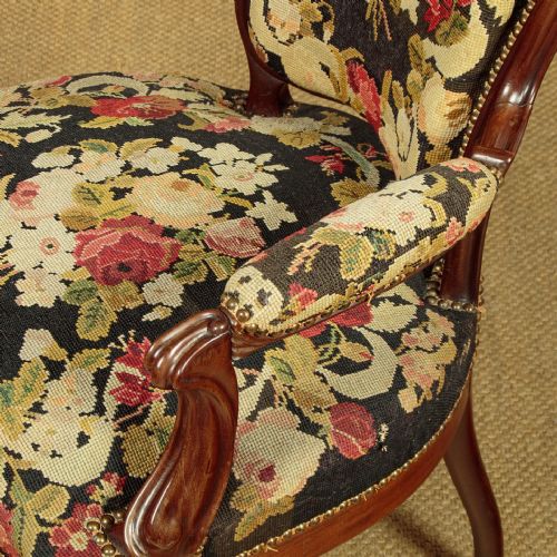 WALNUT ARMCHAIR WITH NEEDLEWORK COVERS C1880 - ADDITIONAL PHOTO 6