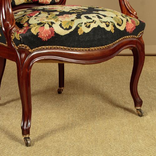 WALNUT ARMCHAIR WITH NEEDLEWORK COVERS C1880 - ADDITIONAL PHOTO 7