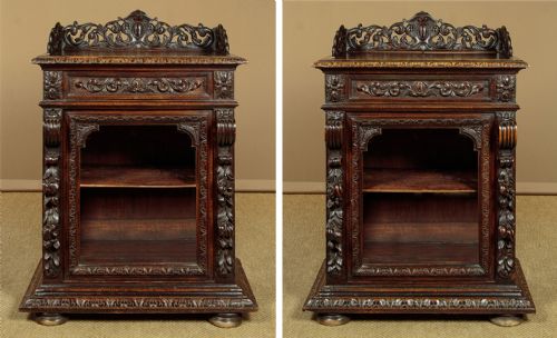 PAIR OF CARVED OAK PIER CABINETS C1880 - ADDITIONAL PHOTO 1