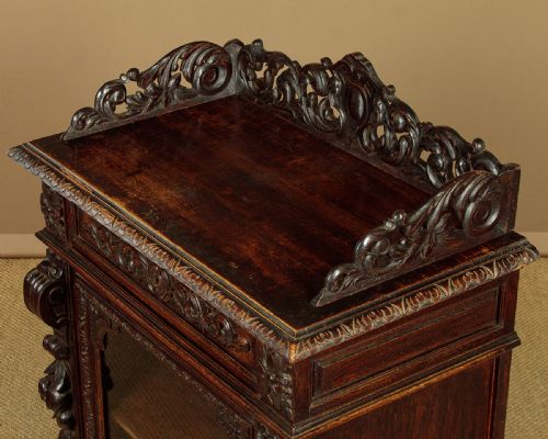 PAIR OF CARVED OAK PIER CABINETS C1880 - ADDITIONAL PHOTO 6