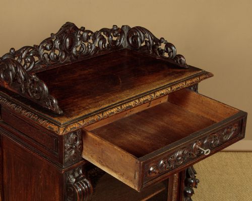 PAIR OF CARVED OAK PIER CABINETS C1880 - ADDITIONAL PHOTO 7