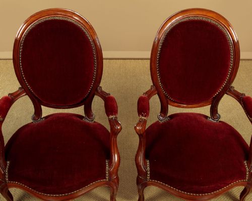 PAIR OF WALNUT ARMCHAIRS C1880 - ADDITIONAL PHOTO 4