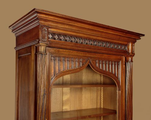TALL CARVED WALNUT GOTHIC BOOKCASE C1880 - ADDITIONAL PHOTO 5