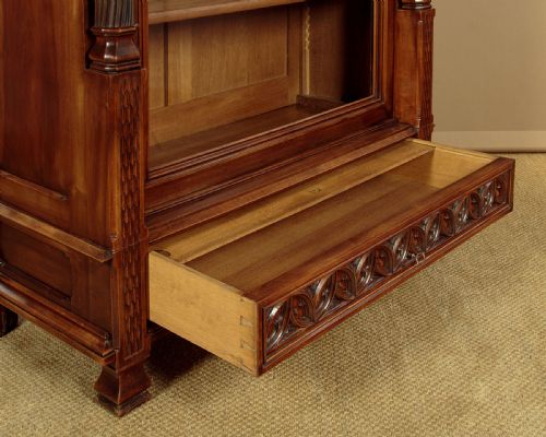 TALL CARVED WALNUT GOTHIC BOOKCASE C1880 - ADDITIONAL PHOTO 9