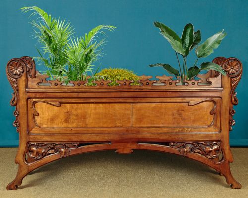 LARGE CARVED WALNUT ART NOUVEAU PLANTER C1890 - ADDITIONAL PHOTO 1