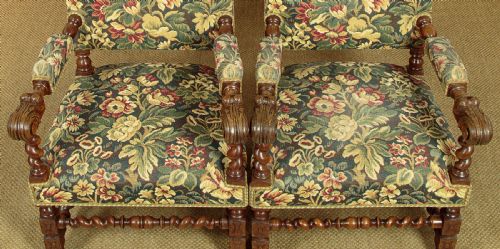 PAIR OF LARGE OAK TAPESTRY ARMCHAIRS C1900 - ADDITIONAL PHOTO 5