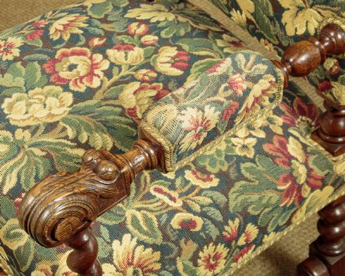 PAIR OF LARGE OAK TAPESTRY ARMCHAIRS C1900 - ADDITIONAL PHOTO 9