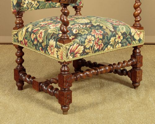PAIR OF LARGE OAK TAPESTRY ARMCHAIRS C1900 - ADDITIONAL PHOTO 11