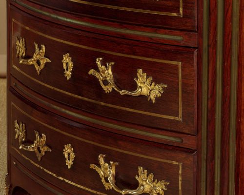 NARROW BRASS INLAID ROSEWOOD CHEST OF DRAWERS C1920 - ADDITIONAL PHOTO 6