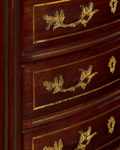 NARROW BRASS INLAID ROSEWOOD CHEST OF DRAWERS C1920 - ADDITIONAL PHOTO 7