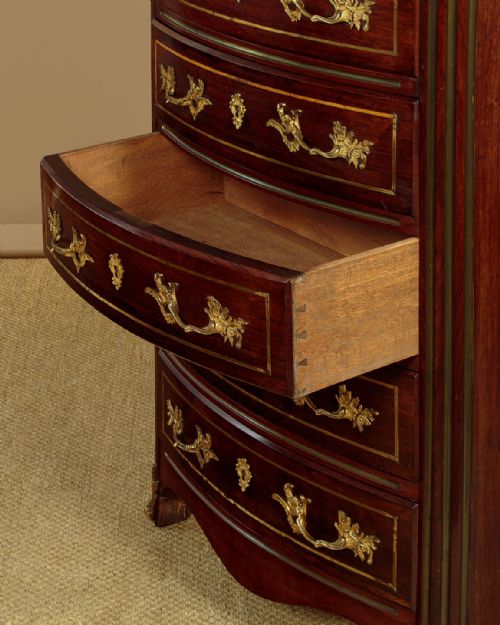 NARROW BRASS INLAID ROSEWOOD CHEST OF DRAWERS C1920 - ADDITIONAL PHOTO 8