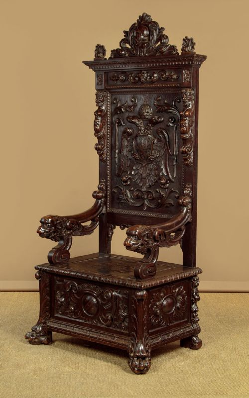 CARVED OAK THRONE CHAIR C1870