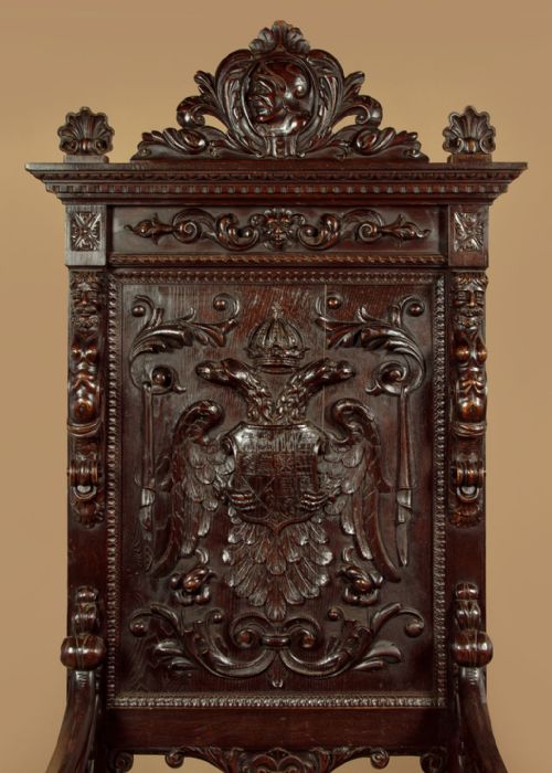 CARVED OAK THRONE CHAIR C1870 - ADDITIONAL PHOTO 3