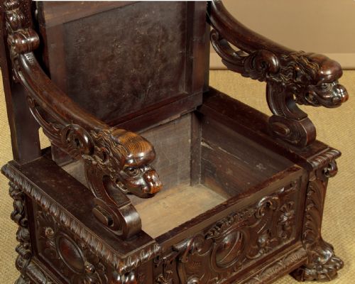 CARVED OAK THRONE CHAIR C1870 - ADDITIONAL PHOTO 9