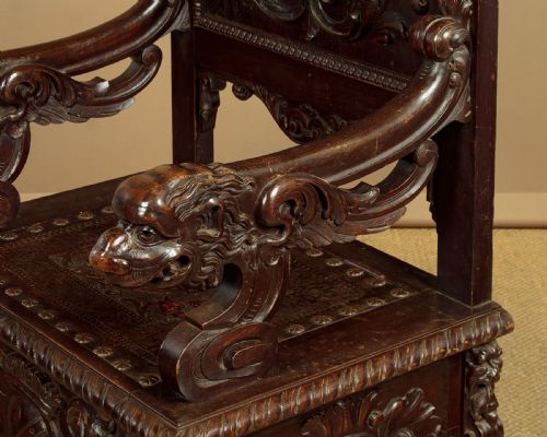 CARVED OAK THRONE CHAIR C1870 - ADDITIONAL PHOTO 10
