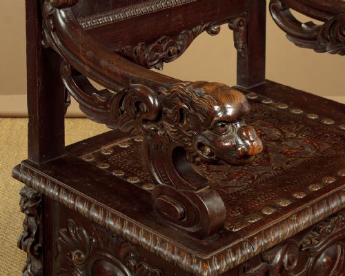 CARVED OAK THRONE CHAIR C1870 - ADDITIONAL PHOTO 11