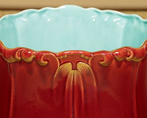LARGE MAJOLICA JARDINIRE ON STAND C1880 - ADDITIONAL PHOTO 5