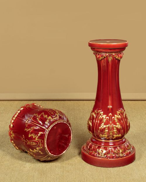 LARGE MAJOLICA JARDINIRE ON STAND C1880 - ADDITIONAL PHOTO 10