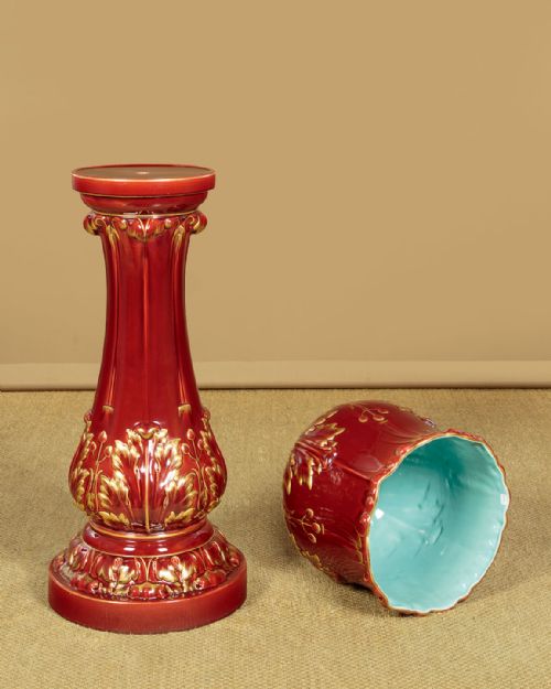 LARGE MAJOLICA JARDINIRE ON STAND C1880 - ADDITIONAL PHOTO 11