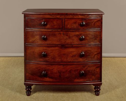 BOW FRONT MAHOGANY CHEST OF DRAWERS C1860