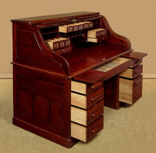 LARGE WALNUT ROLL TOP DESK C1910