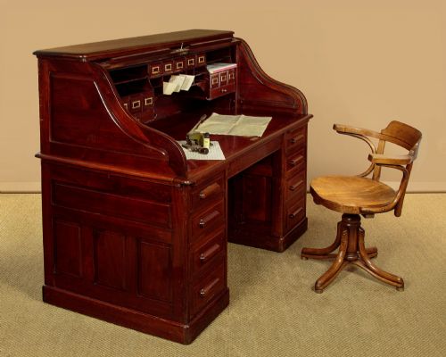 LARGE WALNUT ROLL TOP DESK C1910 - ADDITIONAL PHOTO 1
