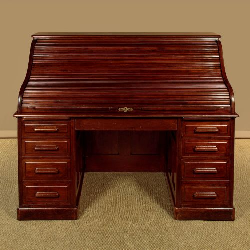 LARGE WALNUT ROLL TOP DESK C1910 - ADDITIONAL PHOTO 2