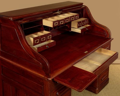 LARGE WALNUT ROLL TOP DESK C1910 - ADDITIONAL PHOTO 7