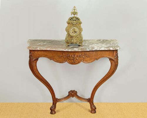 OAK MARBLE TOP CONSOLE TABLE C1930 - ADDITIONAL PHOTO 1