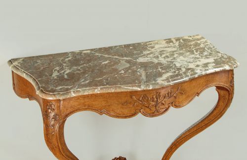 OAK MARBLE TOP CONSOLE TABLE C1930 - ADDITIONAL PHOTO 3