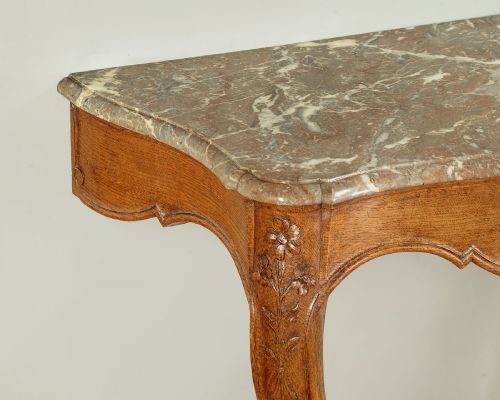 OAK MARBLE TOP CONSOLE TABLE C1930 - ADDITIONAL PHOTO 4