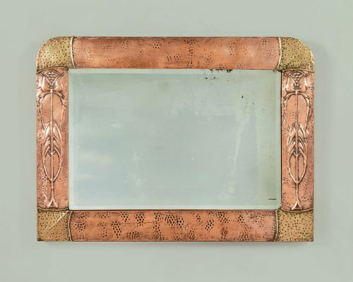 ARTS CRAFTS REPOUSS COPPER WALL MIRROR C1900