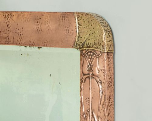 ARTS CRAFTS REPOUSS COPPER WALL MIRROR C1900 - ADDITIONAL PHOTO 3