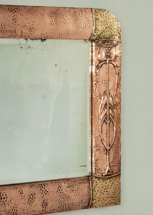 ARTS CRAFTS REPOUSS COPPER WALL MIRROR C1900 - ADDITIONAL PHOTO 5