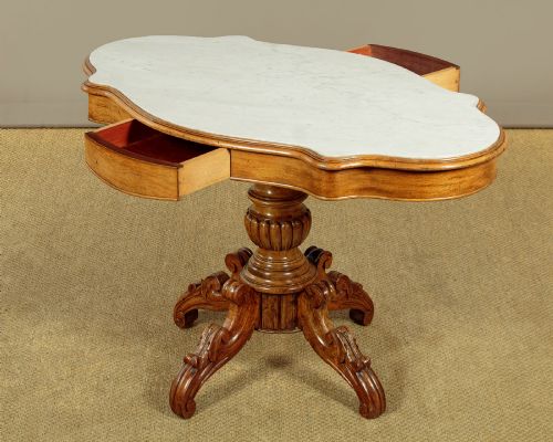 MARBLE TOP WALNUT CENTRE TABLE C1860 - ADDITIONAL PHOTO 3