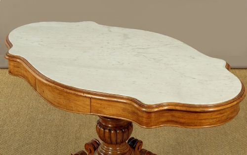 MARBLE TOP WALNUT CENTRE TABLE C1860 - ADDITIONAL PHOTO 4