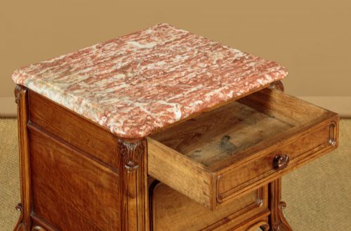 WALNUT MARBLE TOP BEDSIDE CABINETS C1910 - ADDITIONAL PHOTO 8
