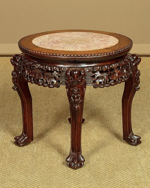 LOW CHINESE MARBLE TOP SIDE TABLE C1900 - ADDITIONAL PHOTO 2