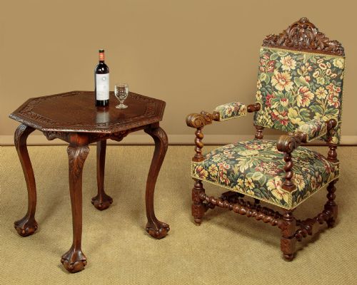 CARVED OAK SIDE TABLE C1910 - ADDITIONAL PHOTO 1