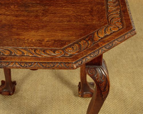 CARVED OAK SIDE TABLE C1910 - ADDITIONAL PHOTO 4