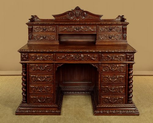 CARVED OAK KNEEHOLE DESK C1880 - ADDITIONAL PHOTO 2