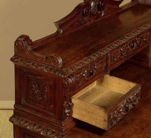 CARVED OAK KNEEHOLE DESK C1880 - ADDITIONAL PHOTO 5