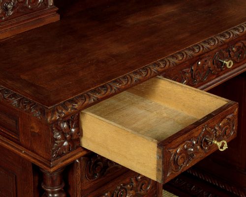 CARVED OAK KNEEHOLE DESK C1880 - ADDITIONAL PHOTO 8