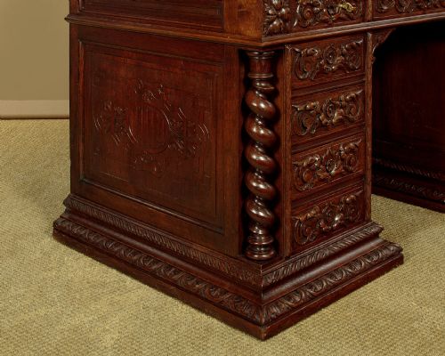 CARVED OAK KNEEHOLE DESK C1880 - ADDITIONAL PHOTO 11
