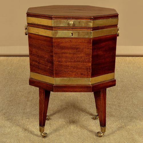GEORGIAN MAHOGANY BRASS BOUND CELLARETTE C1800