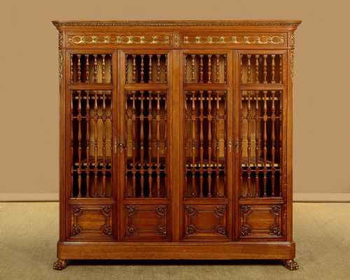 GILT MOUNTED OAK SPINDLE FRONT BOOKCASE C1900