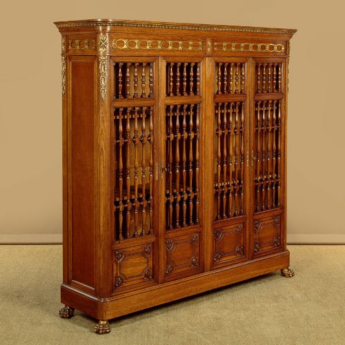 GILT MOUNTED OAK SPINDLE FRONT BOOKCASE C1900 - ADDITIONAL PHOTO 1