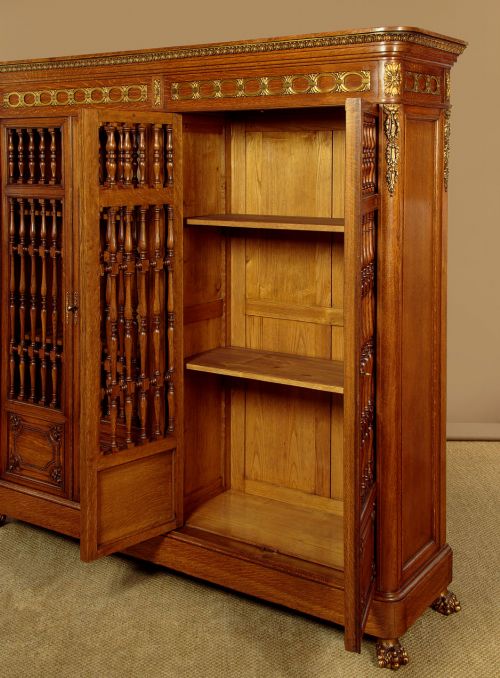 GILT MOUNTED OAK SPINDLE FRONT BOOKCASE C1900 - ADDITIONAL PHOTO 8