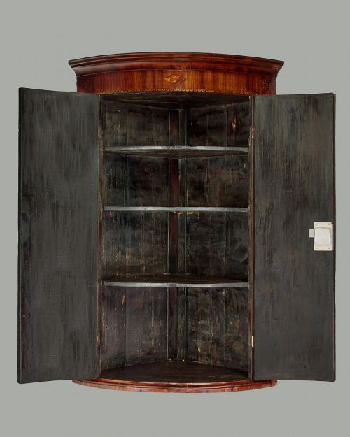 GEORGE III INLAID MAHOGANY BOW FRONT CORNER CUPBOARD C1810 - ADDITIONAL PHOTO 1