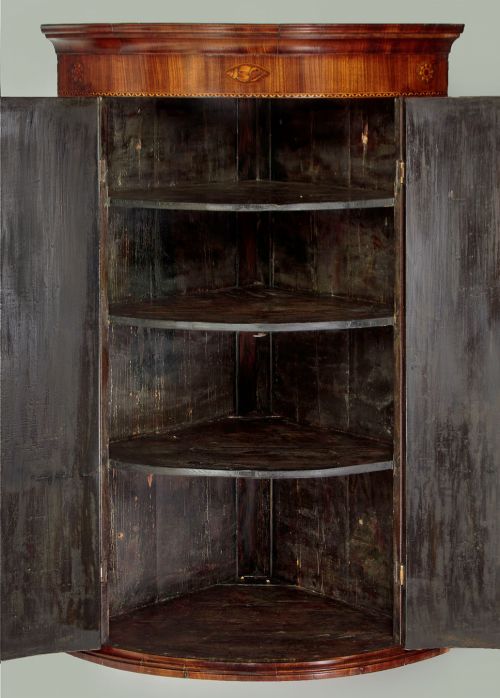 GEORGE III INLAID MAHOGANY BOW FRONT CORNER CUPBOARD C1810 - ADDITIONAL PHOTO 6